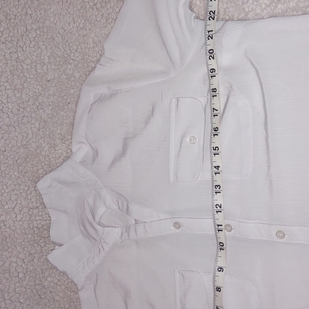 Notations White Collared Long Sleeve Tops Size L Roll Tab 100% Polyester - Picture 9 of 15